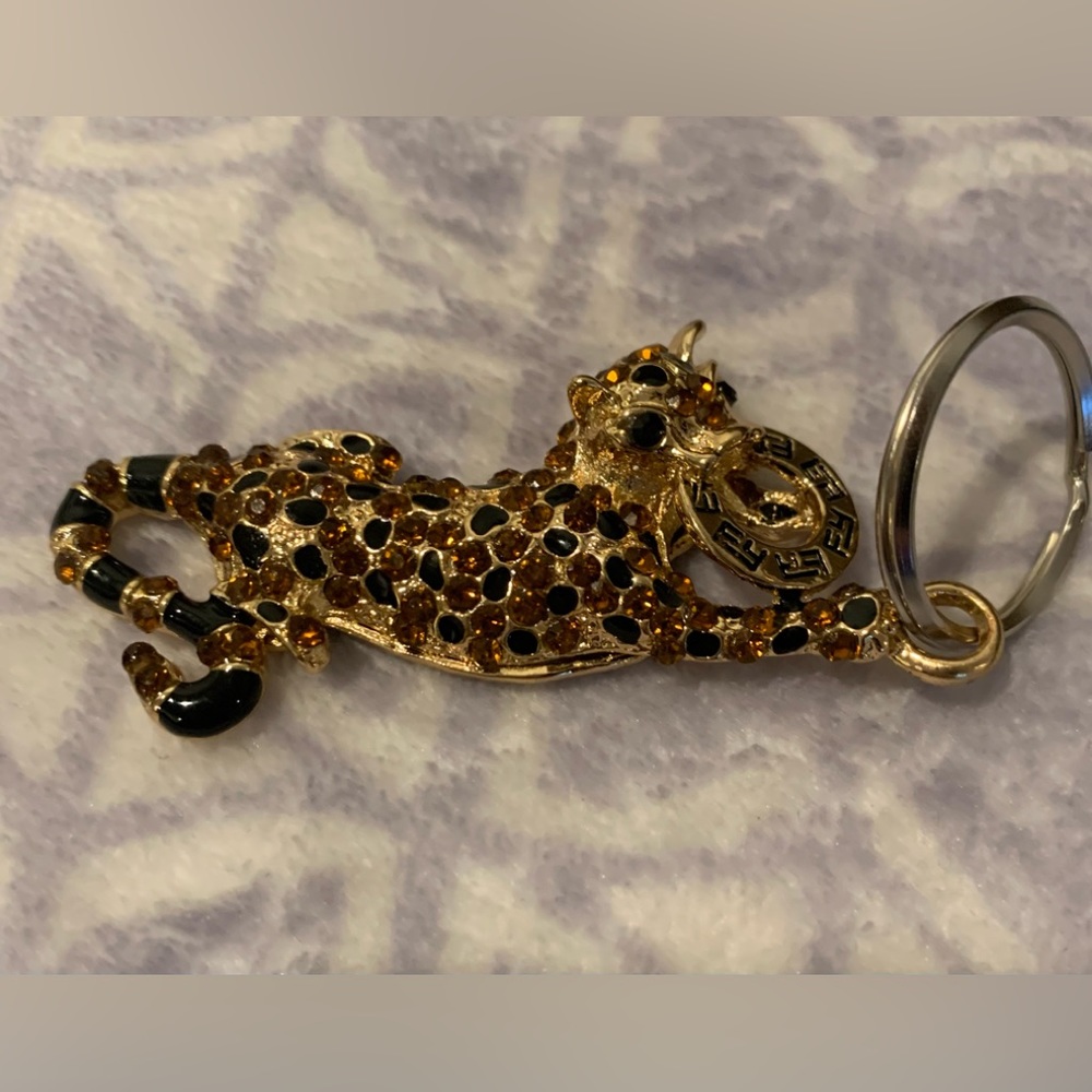 EFFY Keyring Keychain - Goldtone Rhinestone Panther